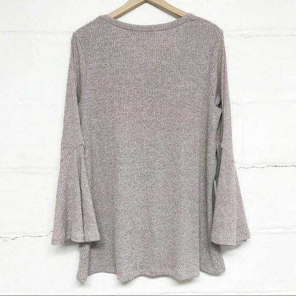 H by Halston Size Large Thermal Long Sleeve Top Bell Sleeves Waffle Knit Purple - Picture 4 of 7
